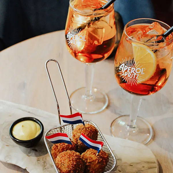 Aperol Spritz and bitterballen at Restaurant Sophia The Hague